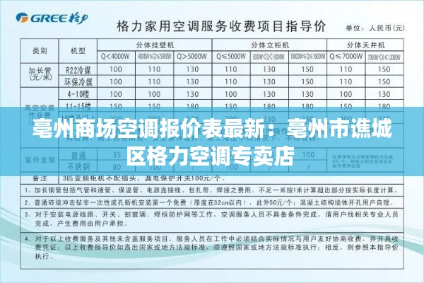 亳州商场空调报价表最新：亳州市谯城区格力空调专卖店 