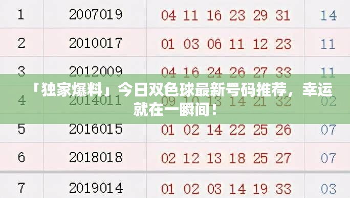 「独家爆料」今日双色球最新号码推荐，幸运就在一瞬间！